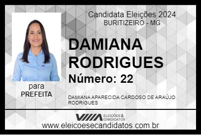 Candidato DAMIANA RODRIGUES 2024 - BURITIZEIRO - Eleições