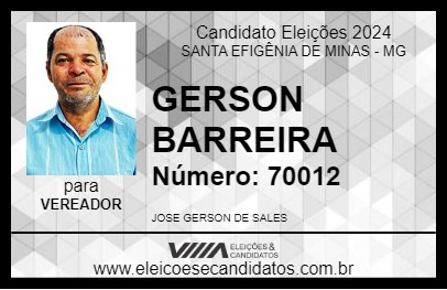 Candidato GERSON DA BARREIRA 2024 - SANTA EFIGÊNIA DE MINAS - Eleições