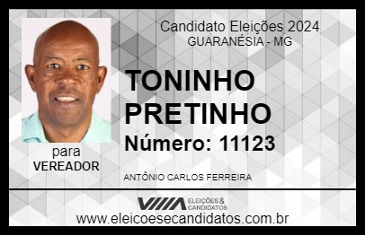 Candidato TONINHO PRETINHO 2024 - GUARANÉSIA - Eleições