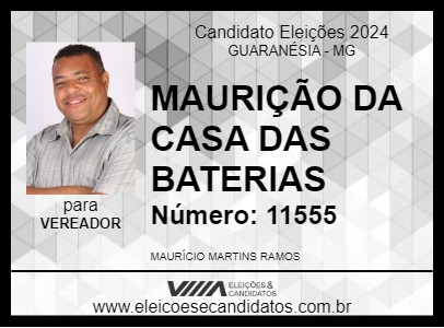 Candidato MAURIÇÃO DA CASA DAS BATERIAS 2024 - GUARANÉSIA - Eleições