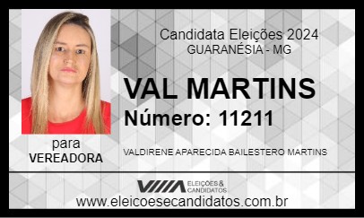 Candidato VAL MARTINS 2024 - GUARANÉSIA - Eleições