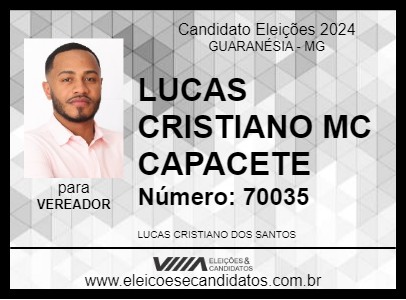 Candidato LUCAS CRISTIANO MC CAPACETE 2024 - GUARANÉSIA - Eleições