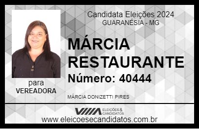 Candidato MÁRCIA RESTAURANTE  2024 - GUARANÉSIA - Eleições