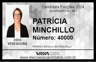 Candidato PATRÍCIA MINCHILLO 2024 - GUARANÉSIA - Eleições