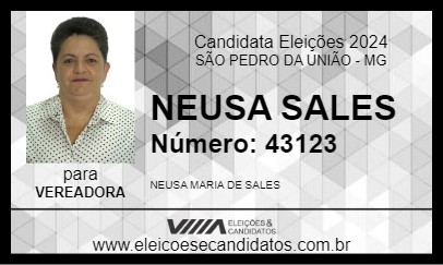 Candidato NEUSA SALES 2024 - SÃO PEDRO DA UNIÃO - Eleições