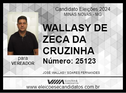 Candidato WALLASY DE ZECA DA CRUZINHA 2024 - MINAS NOVAS - Eleições