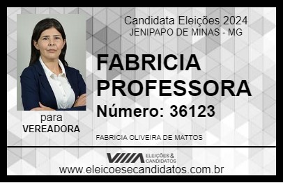 Candidato FABRICIA PROFESSORA  2024 - JENIPAPO DE MINAS - Eleições