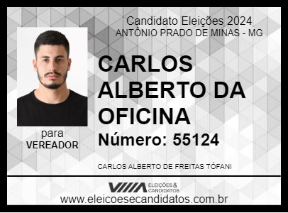 Candidato CARLOS ALBERTO DA OFICINA 2024 - ANTÔNIO PRADO DE MINAS - Eleições