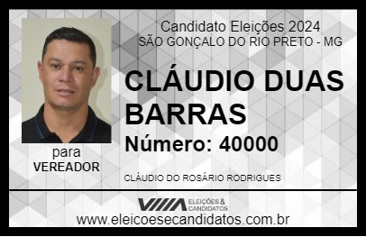 Candidato CLÁUDIO DUAS BARRAS 2024 - SÃO GONÇALO DO RIO PRETO - Eleições