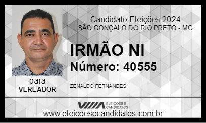 Candidato IRMÃO NI 2024 - SÃO GONÇALO DO RIO PRETO - Eleições