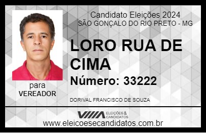 Candidato LORO RUA DE CIMA 2024 - SÃO GONÇALO DO RIO PRETO - Eleições