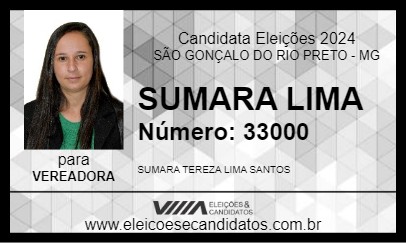 Candidato SUMARA LIMA 2024 - SÃO GONÇALO DO RIO PRETO - Eleições