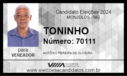 Candidato TONINHO 2024 - MONJOLOS - Eleições