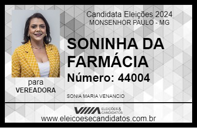 Candidato SONINHA DA FARMÁCIA 2024 - MONSENHOR PAULO - Eleições