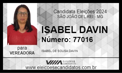 Candidato ISABEL DAVIN 2024 - SÃO JOÃO DEL REI - Eleições