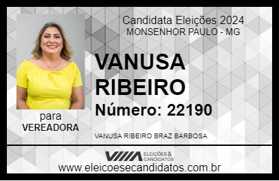 Candidato VANUSA RIBEIRO 2024 - MONSENHOR PAULO - Eleições