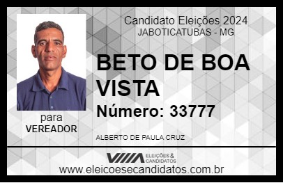 Candidato BETO DE BOA VISTA 2024 - JABOTICATUBAS - Eleições