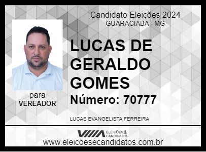 Candidato LUCAS DE GERALDO GOMES 2024 - GUARACIABA - Eleições