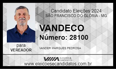 Candidato VANDECO 2024 - SÃO FRANCISCO DO GLÓRIA - Eleições