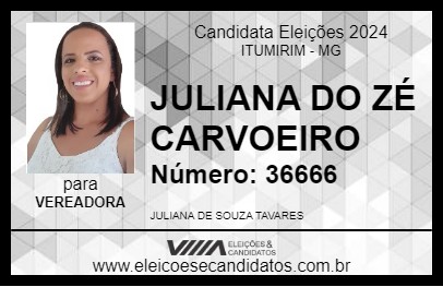 Candidato JULIANA DO ZÉ CARVOEIRO 2024 - ITUMIRIM - Eleições