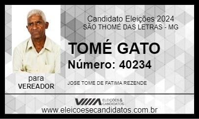 Candidato TOMÉ GATO 2024 - SÃO THOMÉ DAS LETRAS - Eleições