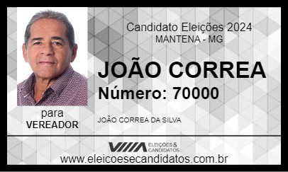 Candidato JOÃO CORREA 2024 - MANTENA - Eleições