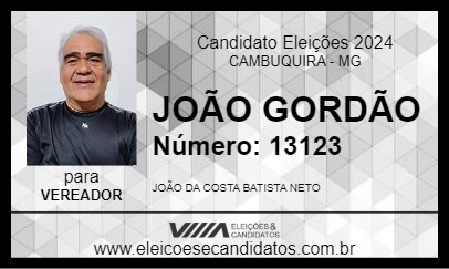 Candidato JOÃO GORDÃO 2024 - CAMBUQUIRA - Eleições