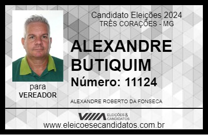 Candidato ALEXANDRE BUTIQUIM 2024 - TRÊS CORAÇÕES - Eleições