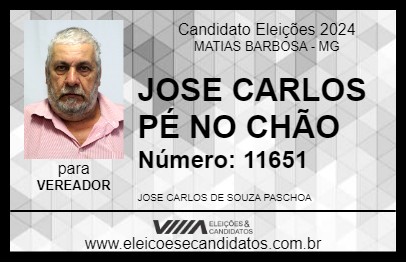 Candidato JOSE CARLOS PÉ NO CHÃO 2024 - MATIAS BARBOSA - Eleições