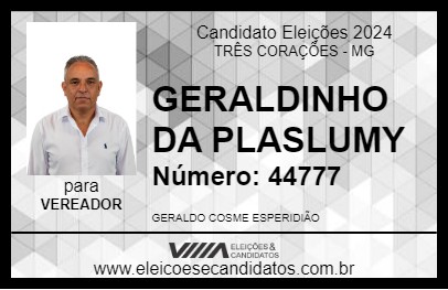 Candidato GERALDINHO DA PLASLUMY 2024 - TRÊS CORAÇÕES - Eleições