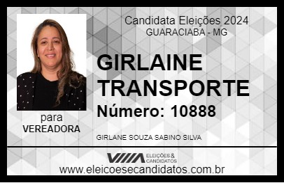 Candidato GIRLAINE TRANSPORTE 2024 - GUARACIABA - Eleições