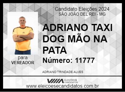 Candidato ADRIANO TAXI DOG MÃO NA PATA 2024 - SÃO JOÃO DEL REI - Eleições