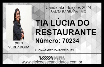 Candidato TIA LÚCIA DO RESTAURANTE 2024 - SANTA BÁRBARA - Eleições