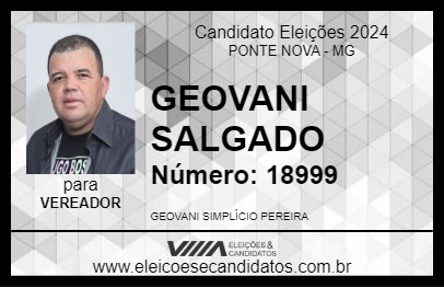 Candidato GEOVANI SALGADO 2024 - PONTE NOVA - Eleições