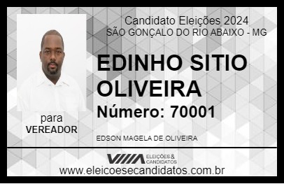 Candidato EDINHO SITIO OLIVEIRA 2024 - SÃO GONÇALO DO RIO ABAIXO - Eleições