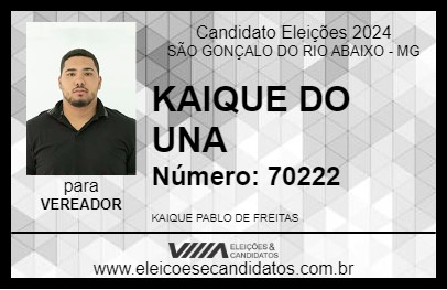 Candidato KAIQUE DO UNA 2024 - SÃO GONÇALO DO RIO ABAIXO - Eleições