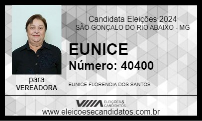 Candidato EUNICE 2024 - SÃO GONÇALO DO RIO ABAIXO - Eleições