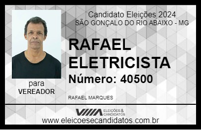 Candidato RAFAEL ELETRICISTA 2024 - SÃO GONÇALO DO RIO ABAIXO - Eleições