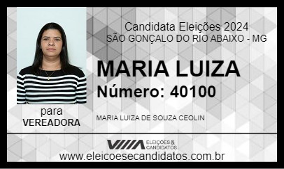 Candidato MARIA LUIZA 2024 - SÃO GONÇALO DO RIO ABAIXO - Eleições