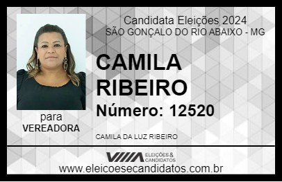 Candidato CAMILA RIBEIRO 2024 - SÃO GONÇALO DO RIO ABAIXO - Eleições