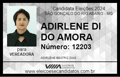 Candidato ADIRLENE DI DO AMORA 2024 - SÃO GONÇALO DO RIO ABAIXO - Eleições