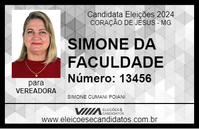 Candidato SIMONE DA FACULDADE 2024 - CORAÇÃO DE JESUS - Eleições