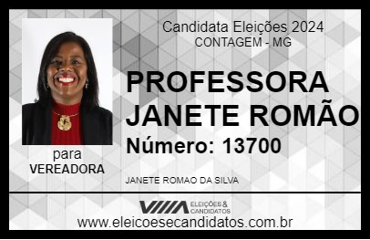 Candidato PROFESSORA JANETE ROMÃO 2024 - CONTAGEM - Eleições