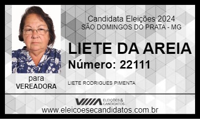 Candidato LIETE DA AREIA 2024 - SÃO DOMINGOS DO PRATA - Eleições