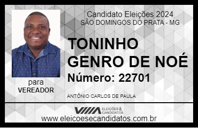 Candidato TONINHO GENRO DE NOÉ 2024 - SÃO DOMINGOS DO PRATA - Eleições