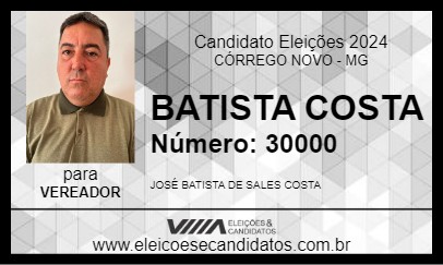 Candidato BATISTA COSTA 2024 - CÓRREGO NOVO - Eleições