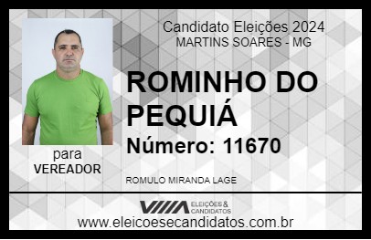 Candidato ROMINHO DO PEQUIÁ 2024 - MARTINS SOARES - Eleições