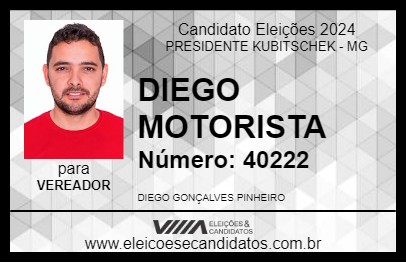 Candidato DIEGO MOTORISTA 2024 - PRESIDENTE KUBITSCHEK - Eleições