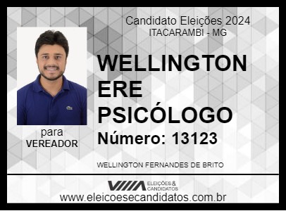 Candidato WELLINGTON ERE PSICÓLOGO 2024 - ITACARAMBI - Eleições