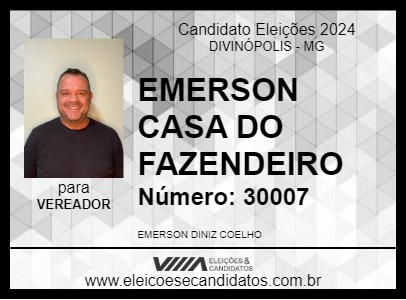 Candidato EMERSON CASA DO FAZENDEIRO 2024 - DIVINÓPOLIS - Eleições